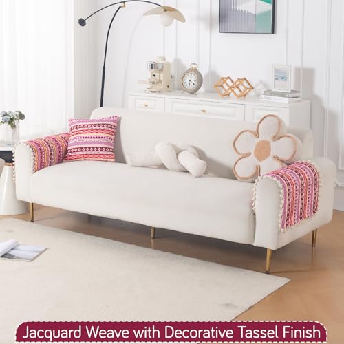 Image of HOKIPO Sofa Arm Cover with Tassel | 300 GSM Thick Cotton Acrylic Jacquard Armrest Mat, 50x70 cm, Pack of 2,'Trivana Series' Hot Pink (IN-931-J3*2)