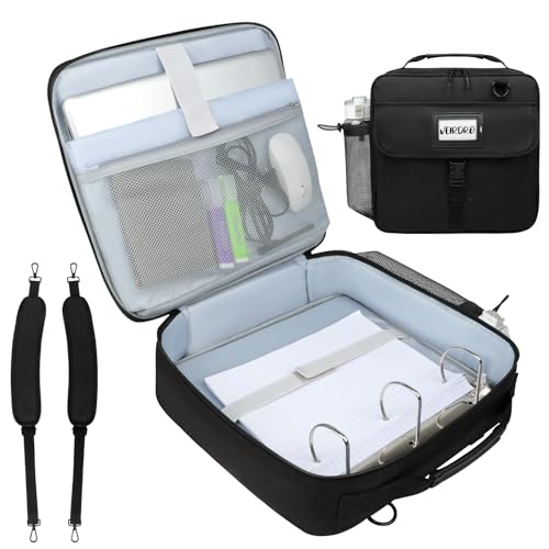 Veirdro 3 Inch D-Ring Zipper Binder Backpack for 700+ Sheets Capacity& 13 Inch Laptop Compartment, Detachable 3-Ring Zip Up Binder Bag with Backpack Straps& Water Bottle Pocket for School (Black)