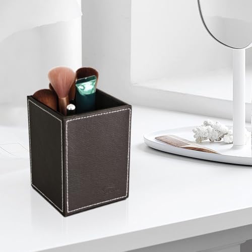 Image of Pen Pencil Holder Cup Container PU Leather Desk Organizer Stand Decor Brush Scissor Holder Decoration Office Desk Home School