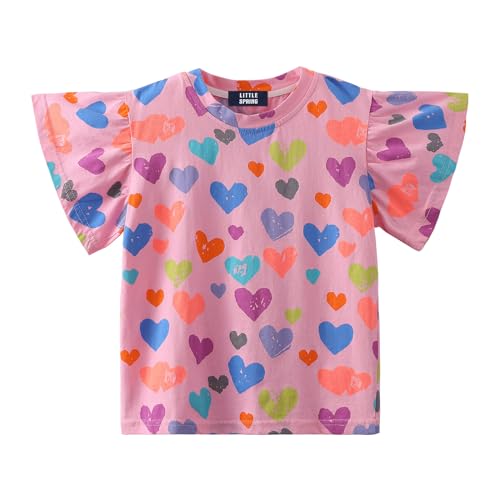 LittleSpring Girls Short Sleeve Tshirts Ruffle Sleeve Summer Tees