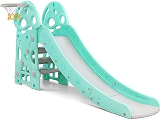 Toddler Slide Children's Slide Foldable Kids Slide with Basketball Hoop, 160 cm Fun Slide with Armrests, Sides for 1-6 Years, Indoor Outdoor Kindergarten