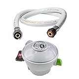 Set Gasschlauch biegsam 1,50 m + Druckminderer Propane Quick-On-Ventil 27 mm, geeignet für Flaschen mit Quick-on-Butagaz-System.