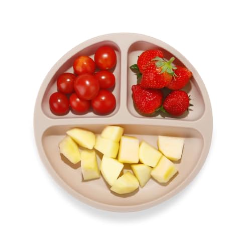 Image of PandaEar 3 Pack Toddler Plates, Silicone Divided Suction Plate for Babies, BPA-Free 100% Food-Grade Silicone Unbreakable Baby Plate (Brown /Blue /Green)