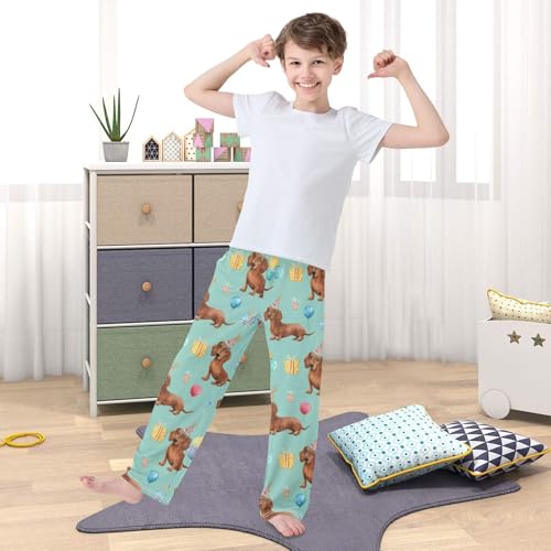 ZZXXB Birthday Dachshund Balloon Boys Long Pants Soft Trousers Elastic Waist Kids Lounge Bottoms with Pockets S-XL 5
