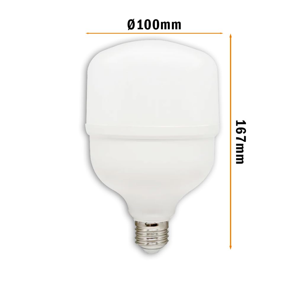 Genérico Bombilla LED E27 T100 30W 230V Ø100x167mm 3200lm 200° Blanco Policarbonato 4000K o 6500K (10 Unidades, 6500K)