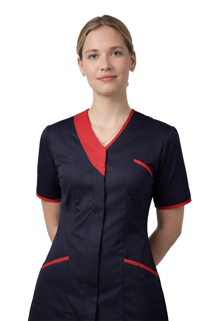 John & Smith London Women’s Premium Healthcare Scrub Top Uniform for Home Care, Hospitals, Clinics, Care Homes, Beauty Spa & Wellness Roles | Belgravia Asymmetric Tunic NB Red 18