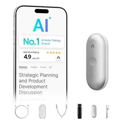 Image of Plaud NotePin S, App Control, Wearable AI Notetaker, AI Transcribe & Summarize, Support 112 Languages, 64GB Memory, Audio Recorder for Lectures, Meetings, Silver