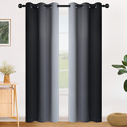 Image of SimpleHome Ombre Black to Grey White Curtains for Living Room 42Wx84L | Room Darkening Curtains for Bedroom,Gradient Light Blocking Curtain,Thermal Insulated Grommet Window Drapes,2 Panels,84 Inch