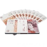 BIG SCREEN STACKS | PROP MONEY | UK AWARD WINNING COMPANY | 100 x £50 UK POUND NOTES | Extra Bank Strap Included - Fake Money for Movies, TV, Pretend Play and learning.