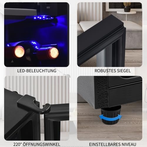 Merax Getränkekühlschrank 76L, Mini Kühlschrank mit Gefrierfach, 6L Gefrierfach + 70L Kühlfach, 43dB, LED-Beleuchtung, 5 Temperatureinstellungen, Energiesparend