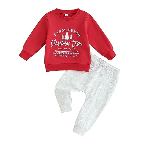 Toddler Baby Boys Girls Christmas Outfit Letter Print Long Sleeve Sweatshirt Tops Long Pants Set Fall Clothes