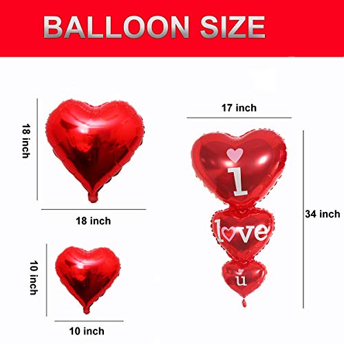 Red Heart Balloons 20 Heart Shaped Balloons + 1 I Love U Heart Foil Balloons For Valentines Day Wedding Anniversary Party Decorations #TOP6