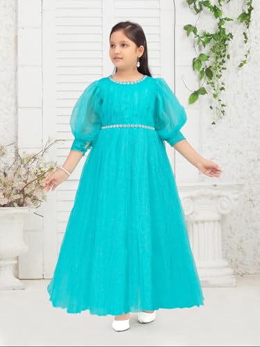 Robe filet en dentelle vert d'eau pour fille de 4 à 5 ans