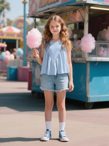 Girls Peplum Babydoll Tank Tops Sleeveless Loose Flowy Shirts Summer Casual Shirred Tops2