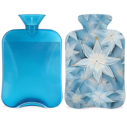 Hot Water Bottle with Soft Cover,2L Christmas Flowers Hot Water Bag for Hot and Cold Compress, Hand Feet Warmer, Xmas Flowers Rubber Hot or Cold Water Bottle Halloween Christmas Decorations
