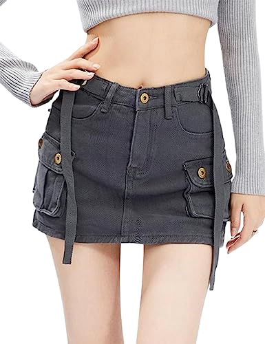 Kinghua Womens Mini Jean Cargo Skirt