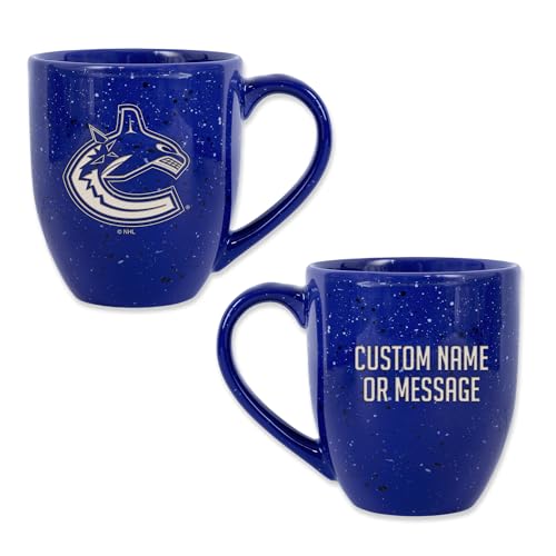 Image of Rico Industries NHL Hockey Vancouver Canucks Royal Personalized 16 oz Team Color Laser Engraved Speckled Ceramic Coffee Mug