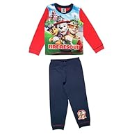 Paw Patrol Boys Pyjamas, 2 Piece Set featuring Chase, Marshall and Rubble Fire Rescue, Red/Blue Age 4-5 Years