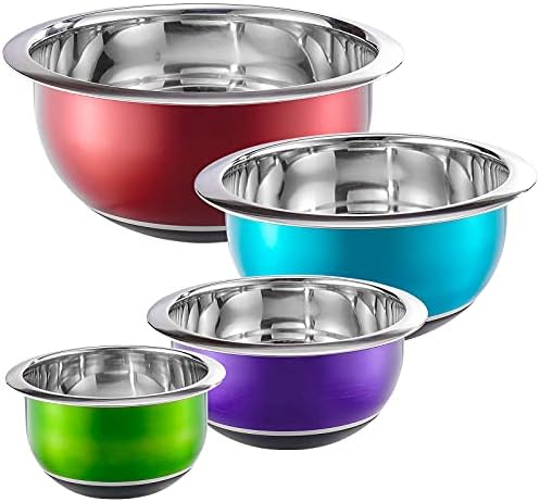 Colorful Mixing Bowl- 4 Pc Set- Stackable Nesting Bowls- Stainless Steel Mixing Bowls Non Slip Silicone Bottom- Cookware Set - Thumbnail 2