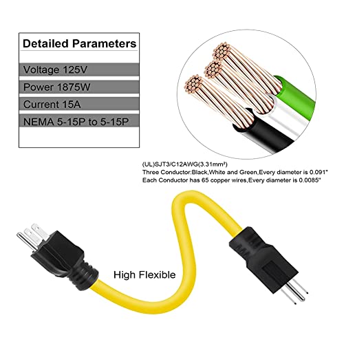 Cable de extensión macho doble 12 AWG NEMA 5-15P de 2 pies 4