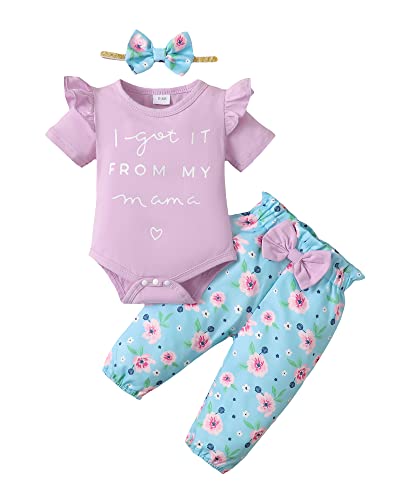 Image of Newborn Baby Girl Clothes Outfits Rompers Pants Set Floral Baby Girls' Clothing Cotton Baby Clothes for Girls Gifts Hyacinth Baby Girl Outfits 3-6 Months