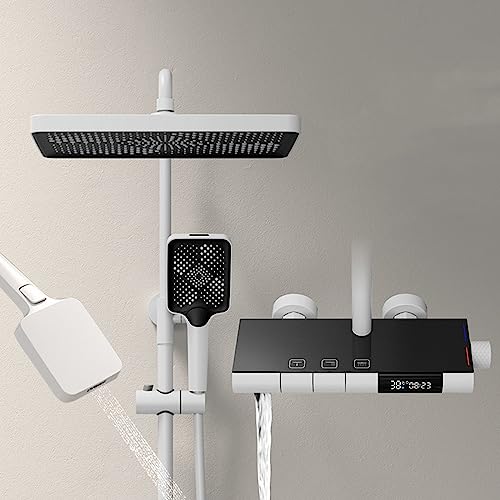 Mitigeur de douche thermostatique haut de gamme LED avec pommeau de douche 14" effet de pluie