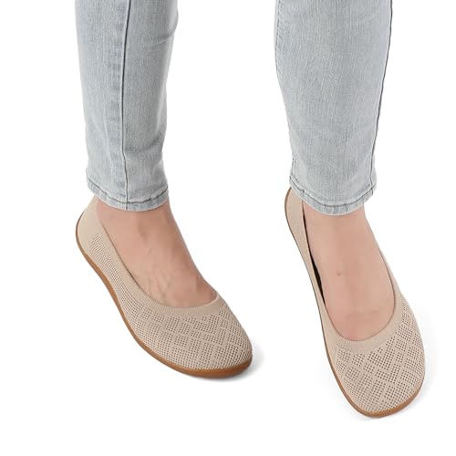Image of KBZone Women's Flat Shoes Round Toe Knit Ballet Flat Comfort Dressy Flat Walking Shoes