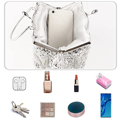 Image of CORIOS Evening Clutch Bag for Women Vintage Beaded Sequin Handbag Bridal Wedding Purse