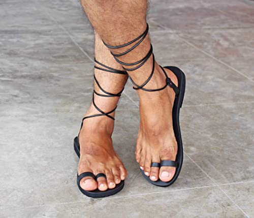 Barefoot Men Leather Sandals, Double Toe Ring, Sexy Gay Sandals, Greek Leather Sandals - INDIGO2