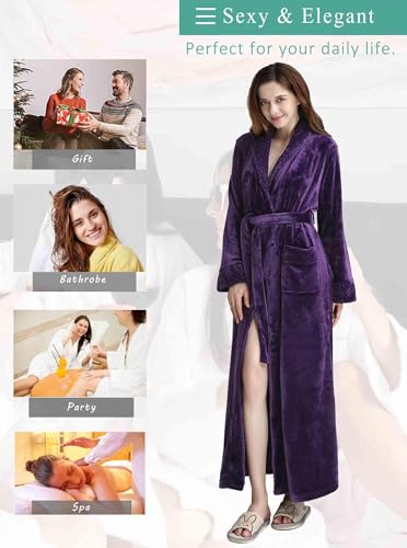 Image of Artfasion Womens Long Fleece Robe - Warm Soft Floor Length Flannel Bathrobes for Winter Thicker Long House Coat with Pockets
