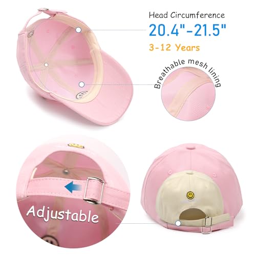 Kids Baseball Hat Toddler Girls Boys Embroidered Baseball Caps Adjustable Kid Sun hat Toddler Girl Smile Face Hats Age 3-124