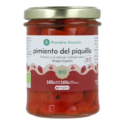 PLANETA HUERTO | Pimiento del Piquillo Entero al Natural Ecológico, Producto Vegano y Sin Aditivos - Pimiento de Piquillo Ideal para Rellenar o Como Guarnición Gourmet