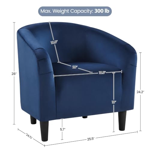 Image of Yaheetech Velvet Accent Chairs, Compact Furry Barrel Chairs with a Curved Silhouette for Small Spaces, Living Room, Bedroom, Navy Blue