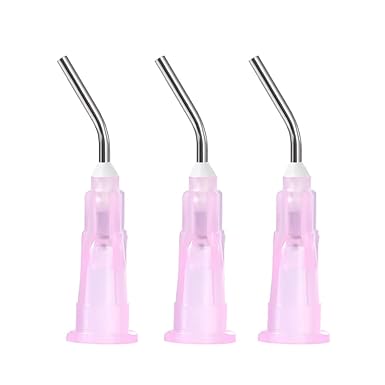 JMU 100Pcs Bent Dispensing Tips 18g, Blunt Tip Dispensing Needle, Dental Pre Bent Disposable Oral Irrigation Needle Tips, Pink