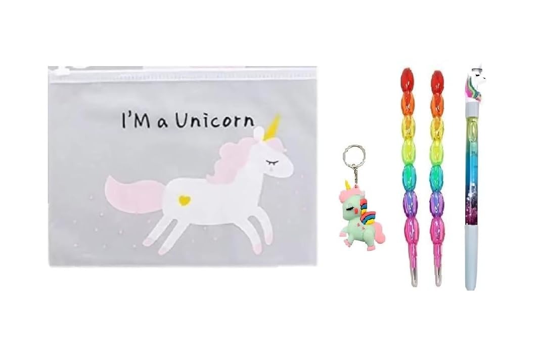 eclet unicorn clear pouch 5pc set – kids stationery combo kit (multicolor)