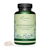 L-Triptófano PLUS Vegavero® | Magnesio + Vitamina B6 + Valeriana | La Dosis Más Alta: 600 mg | 120 Cápsulas| Sin Aditivos | Ansiedad + Insomnio + Irritabilidad | Serotonina & Melatonina