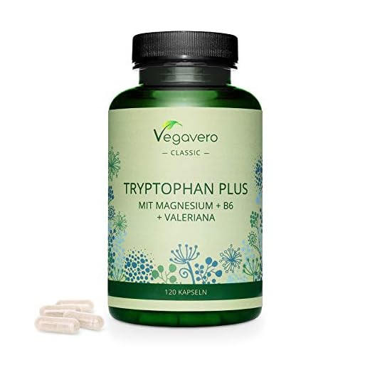 L-Tryptophan Plus Vegavero | Hög dos - 600 mg per dag | med Magnesium, Vitamin B6 & Valeriana-extrakt | UTAN tillsatser | 100% veganskt | 120 kapslar