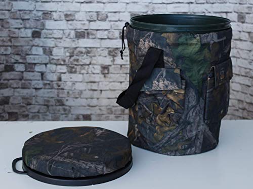 HHH Hunting® Siège de pêche pivotant avec dessus de camouflage, siège rembourré avec poches de rangement et sangle de transport
