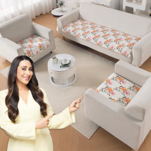 HOKIPO Painterly Floral Quilted Sofa Cover 5 Seater Set – Washabl...