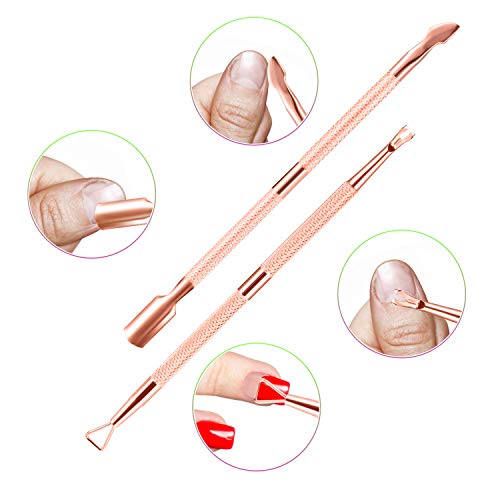 Rose Gold Cuticle Trimmer, 5-in-1 Manicure Pedicure Tool Set with Cuticle Pusher, Nail Polish Scraper, Dead Skin Fork, Ambidextrous Stainless Steel Scissors