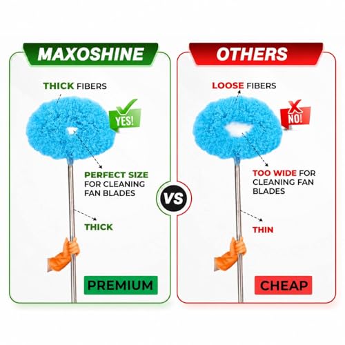Image of Maxoshine Fan Cleaner Brush with Long Rod Flexible Fan Cleaning Mop Microfiber Dust Cleaner Foldable Duster Microfiber Duster for Cleaning of Home, Kitchen, Car