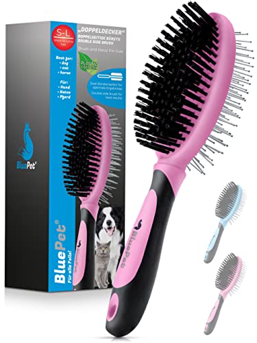 Bluepet® Setole & Pin Spazzola per cani e gatti | Disinfeltrimento e Lisciatura | Pettine per cani (Rosa)