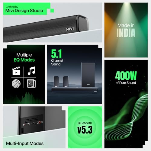 Image of Mivi Fort Hip-Hop 4000 400 Watts Cinematic Home Theatre [Launch], 5.1 Channel, Multiple EQ & Input Modes, BT v5.3, Remote Accessibility, Made in India Sound bar