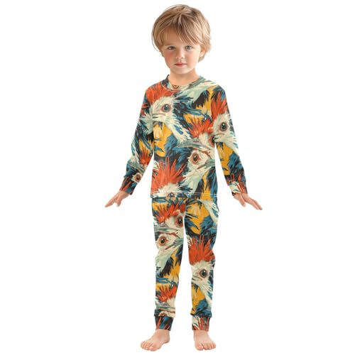 Pajama Sets Long Sleeve Bold Colorful Secretary Birds Soft Comfy Sleepwear 2 Piece PJS 3-8T2