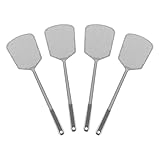 sourcing map 4 matamoscas de plástico de 5.9 x 4.9 pulgadas, mango largo, manual, resistente, para el hogar, interiores y exteriores, color plateado