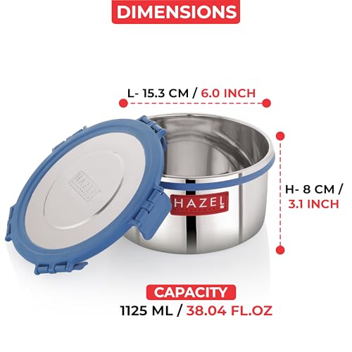 Image of HAZEL Multi-Purpose Stainless Steel Containers With Lid 1100 ML, Leak Proof, Kitchen Storage,Silver