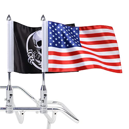 2X Motorcycle Foldable 90 Fag Flagpole Mount Fit for 1/2'' Tubular Luggage Rack Harley Touring Spring Honda Goldwing etc with American Flag and Punk Skull Flag 6.7'' x 10.2'' Flag