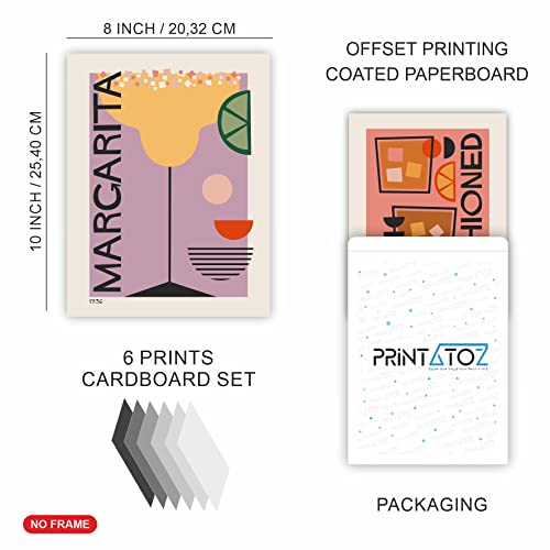 Print A To Z® Cocktail Wall Art Poster Prints Decor Set, Unframed Set Of 6 ( 8''X10'' ), Bar Wall Decor, Boho Cocktail Mixology Wall Art Print For Bar - By Print A To Z | Alcohol Bar Themed Kitchen Home, Bar Cart Decor Cocktail Poster, Cocktail Wall Art Set, Poster Print Set, Preppy Room Decor, Preppy Things #TOP1