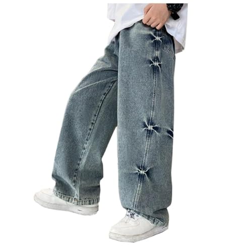 Baggy Jeans for Kids Y2K Straight Wide Leg Casual Elastic Waist Loose Fit Denim Pants Vintage Jeans with Pockets