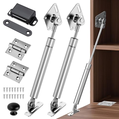 Mdkave Drop Down Gas Struts with Hings for Cabinets,Soft Close Hinge for Drop Front Desk, Secretary - Slow Closing Hydraulic Stay Lid Support(100N,2 Pack)